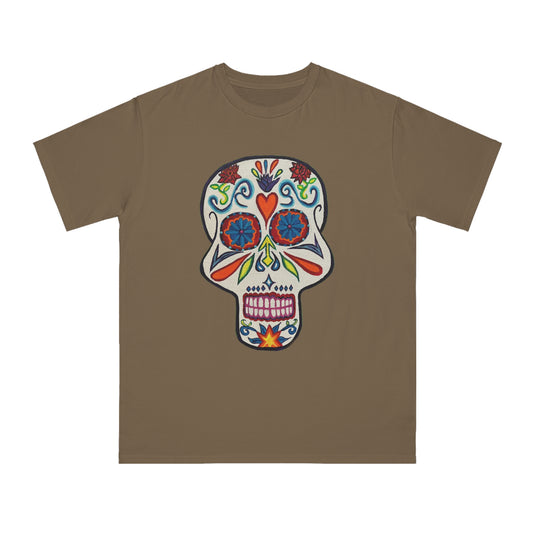 Skull Design Organic Unisex Classic T-Shirt - Unique Gift for Día de los Muertos, Casual Wear, Vintage Style, Eco-Friendly Fashion